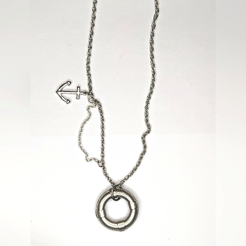 Authentic JEWELMINT 31” Life Preserver Nautical Anchor Silvertone Chain Necklace
